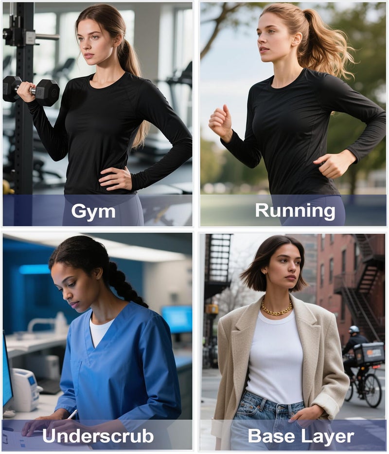 Raxilon 4 Pack Long Sleeve Compression Shirts Woman's Underscrub Athletic Workout Undershirt Dry Fit T-Shirt for Gym Running Tops - Image 2