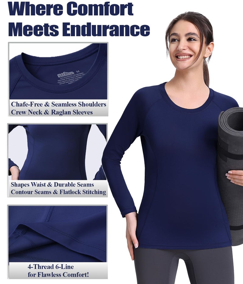 Raxilon 4 Pack Long Sleeve Compression Shirts Woman's Underscrub Athletic Workout Undershirt Dry Fit T-Shirt for Gym Running Tops - Image 4