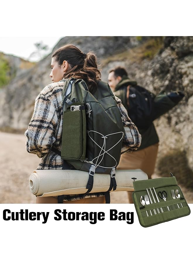 BIGTHREE Camping Utensil Roll Bag Waterproof Chef Knife Cutlery Up Pouch Bag with 13 Slots For Fork Spoon Chopstick Portable Professional Case Hold Storage Kitchen Cooking Set Travel Organizer - Image 3