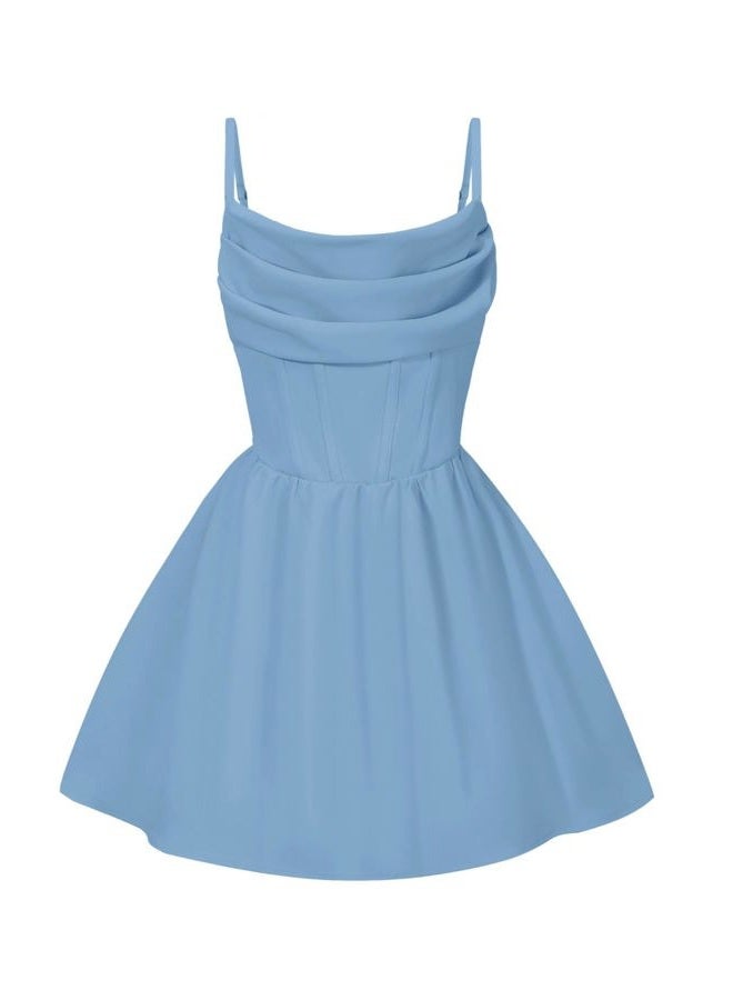 EXARUS Girls Formal Dress Ruched Teen Homecoming Dance Special Occasion Tween Graduation Prom Party Ruffle Dresses, Spaghetti Strap Blue, 16 Years - Image 1