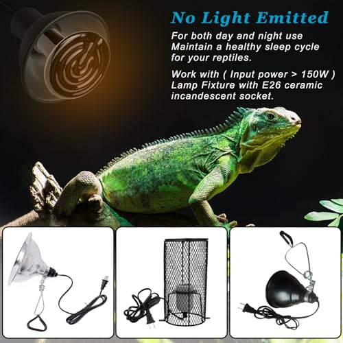 DOMICA 150W 2 Pack Reptile Heat Bulb, Beared Dragon Ceramic Heat Emitter, E26 No Light Night Use Heater Bulbs for Turtle, Lizard, Snake, Amphibians, Pet Brooder Coop Chicken (150W-Large Tank) - Image 3