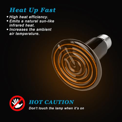 DOMICA 150W 2 Pack Reptile Heat Bulb, Beared Dragon Ceramic Heat Emitter, E26 No Light Night Use Heater Bulbs for Turtle, Lizard, Snake, Amphibians, Pet Brooder Coop Chicken (150W-Large Tank) - Image 4