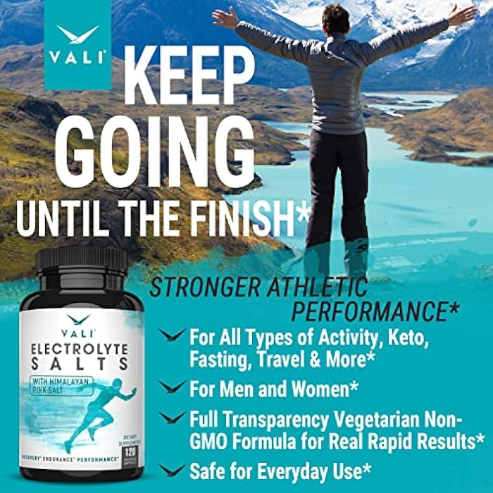 VALI Electrolyte Salts Rapid Oral Rehydration Replacement Pills. Hydration Nutrition Powder Supplement, Recovery & Relief Fast. Fluid Health Essentials. Keto Salt Mineral Tablets. 120 Veggie Capsules - Image 5