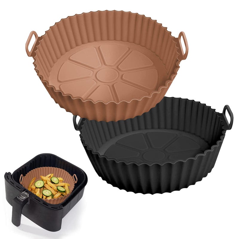 AKSDTH 2 Pack Air Fryer Silicone Liners for 5 QT or Bigger,Silicone Air Fryer Liners Inserts,Replacement of Flammable Parchment Paper,Reusable Baking Tray Oven Accessories,Brown+Blk(Top8.66in, Bottom7.48in) - Image 5