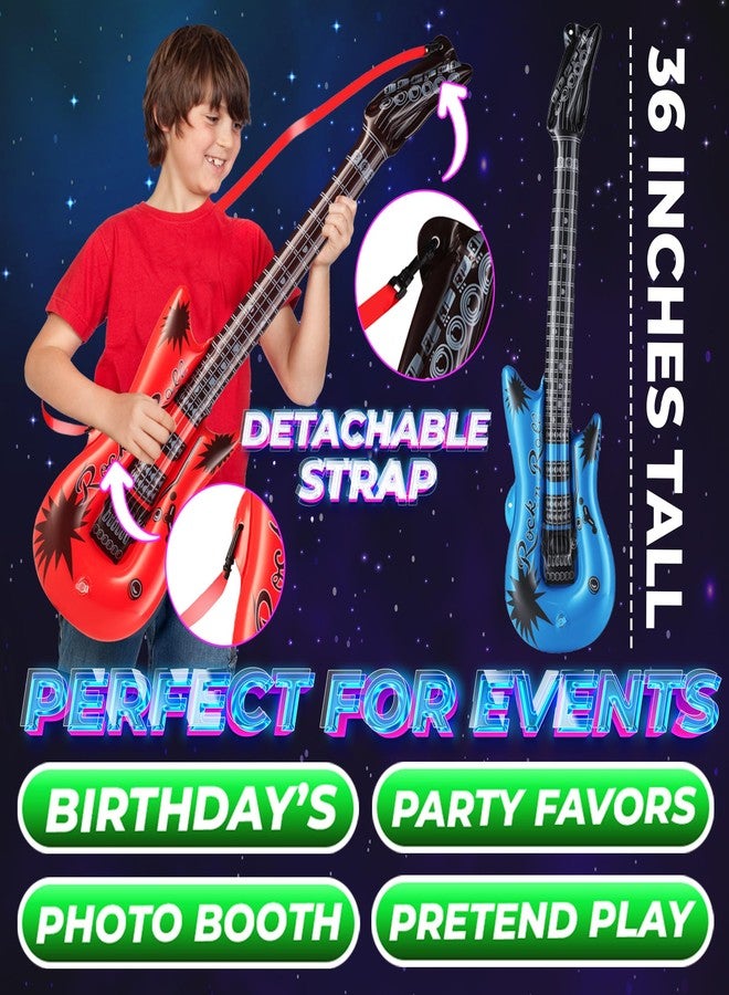 Bedwina Inflatable Guitars - (pack Of 6) 36-inch Colorful Blow Up Guitar With Strap, Party Favors, DJ-props, Photo-booth, Birthdays, Rock Star, Rock And Roll Party Decorations, 80s 90s Party Supplies - Image 3
