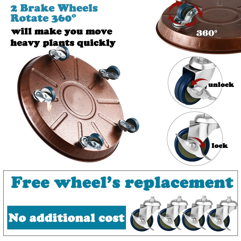 Planterhoma 3 Packs 18" Metal Plant Caddy with Wheels Extra-large Rolling Plant Stand Heavy-duty Plant Dolly with Casters Indoor Outdoor Wheeled Flower Pot Mover Rollers Garden Cart Trolley, Copper - Image 3