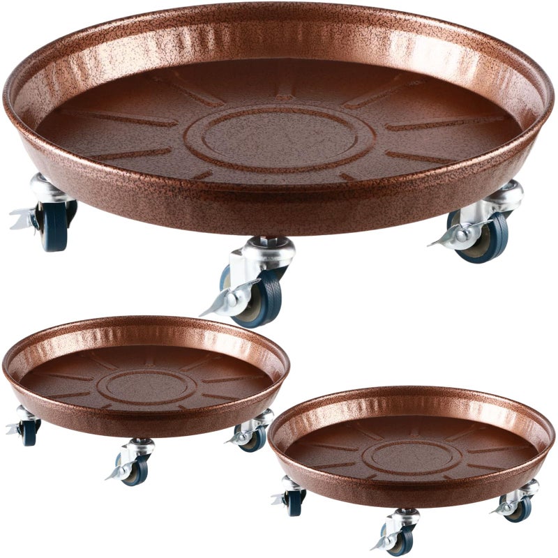 Planterhoma 3 Packs 18" Metal Plant Caddy with Wheels Extra-large Rolling Plant Stand Heavy-duty Plant Dolly with Casters Indoor Outdoor Wheeled Flower Pot Mover Rollers Garden Cart Trolley, Copper - Image 1