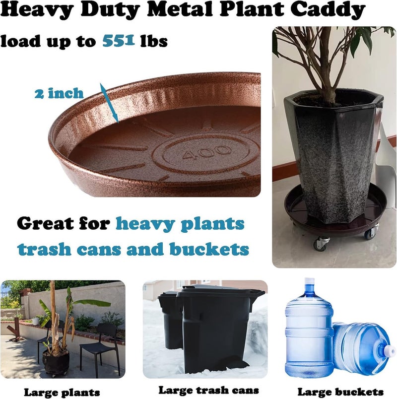Planterhoma 3 Packs 18" Metal Plant Caddy with Wheels Extra-large Rolling Plant Stand Heavy-duty Plant Dolly with Casters Indoor Outdoor Wheeled Flower Pot Mover Rollers Garden Cart Trolley, Copper - Image 5