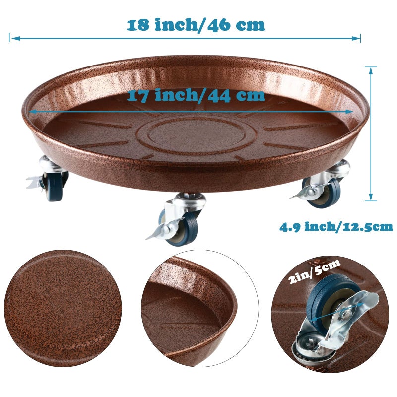 Planterhoma 3 Packs 18" Metal Plant Caddy with Wheels Extra-large Rolling Plant Stand Heavy-duty Plant Dolly with Casters Indoor Outdoor Wheeled Flower Pot Mover Rollers Garden Cart Trolley, Copper - Image 2