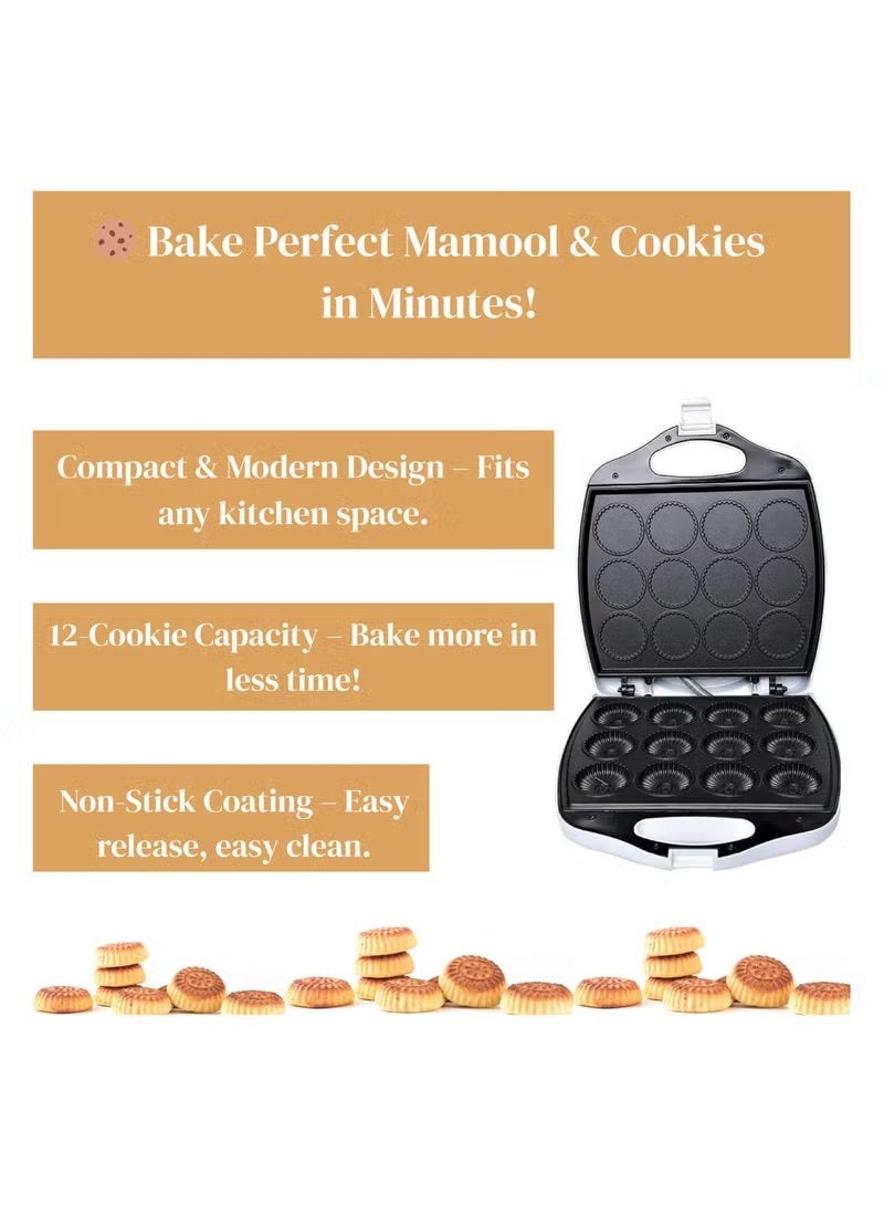NOVA 1400W Electric Mamool and Cookie Maker 12 Piece Capacity Non Stick Baking Machine Even Heating Dual Indicator Lights Low Oil Cooking Easy Clean Compact Kitchen Appliance - Image 4