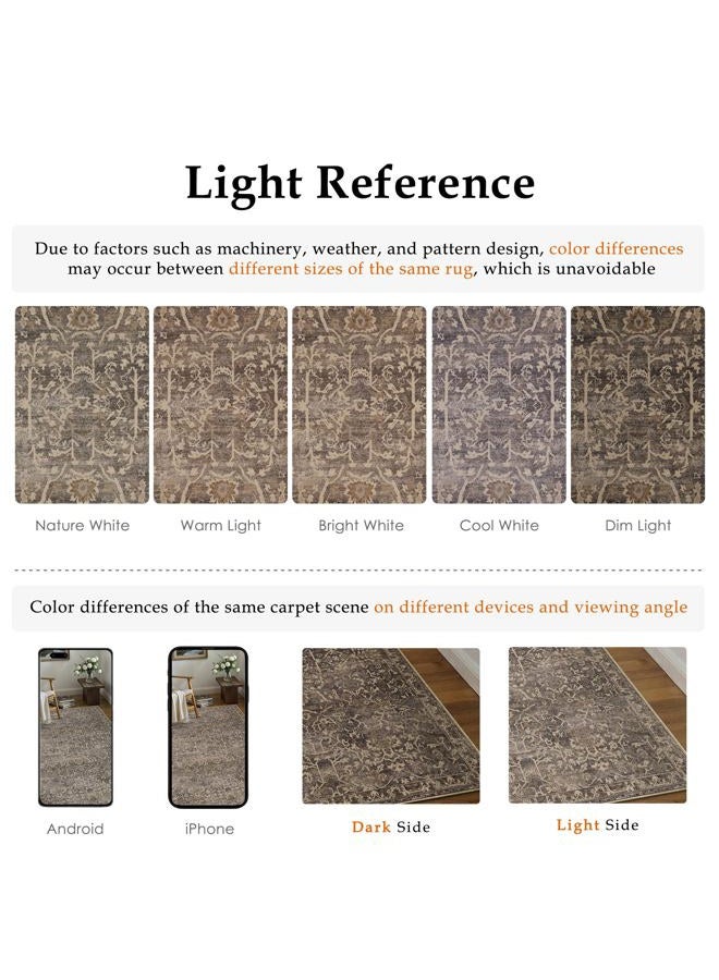 HUGEAR Area Rug 9x12 Retro Brown Machine Washable Living Room Rugs Distressed Vintage Floral Vacuumable Low Pile Carpet Bedroom Office Dining Room Laundry Room Non Slip Soft Lightweight - Image 5