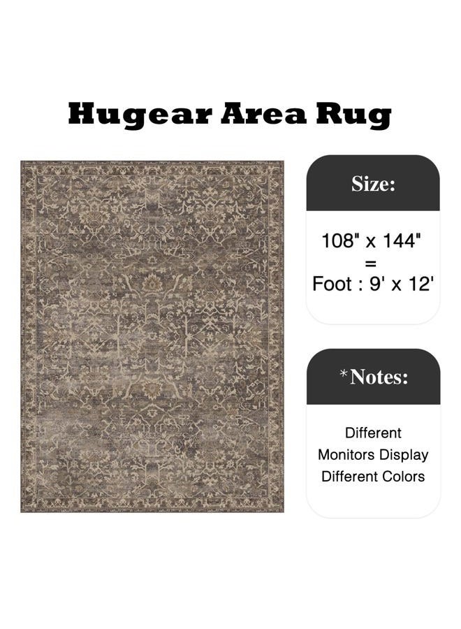 HUGEAR Area Rug 9x12 Retro Brown Machine Washable Living Room Rugs Distressed Vintage Floral Vacuumable Low Pile Carpet Bedroom Office Dining Room Laundry Room Non Slip Soft Lightweight - Image 2