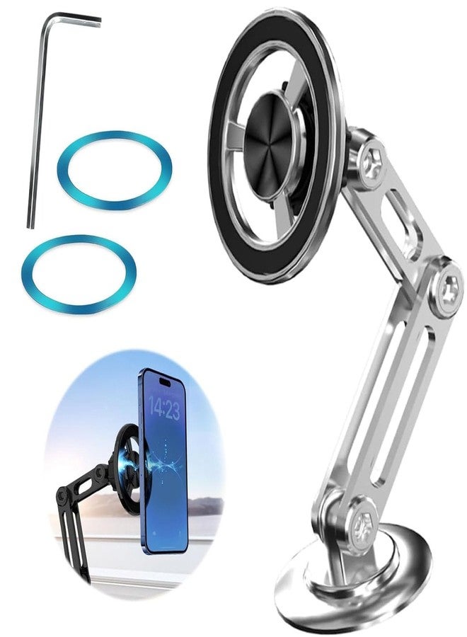 Rednow Universal 360° PRO Magnetic Suction Phone Holder Car,Alloy Folding Magnetic Cell Phone Holder for Car [Super Strong Magnet] Bracket Magnetic Dashboard Phone Car Mount for All Smartphone (Silver) - Image 1
