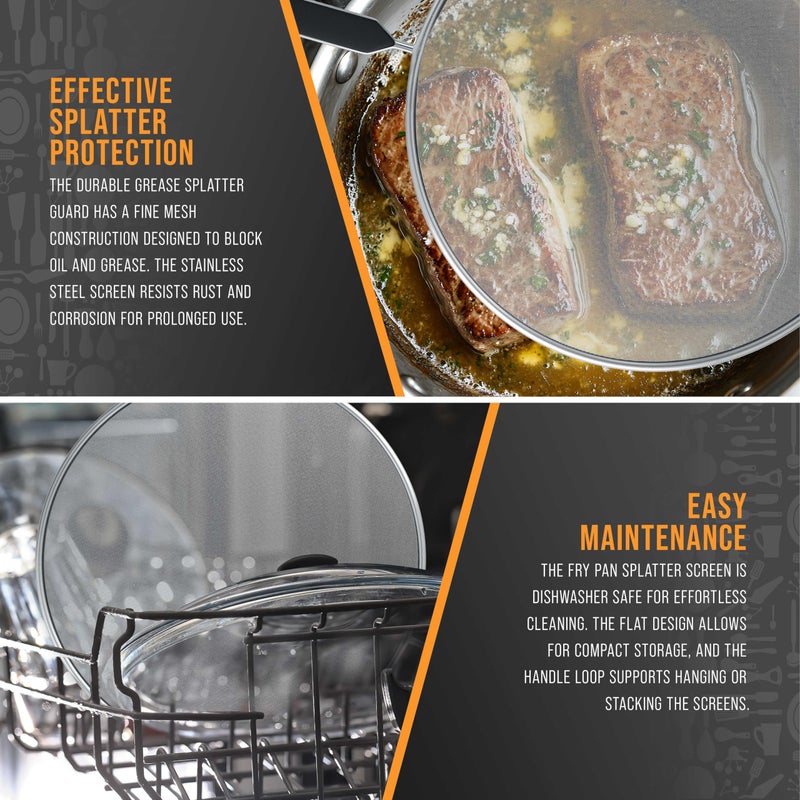 U.S. Kitchen Supply مجموعة واقي تناثر من الفولاذ المقاوم للصدأ 4 قطع من U.S. Kitchen Supply (13 بوصة، 11.5 بوصة، 10 بوصة، 8 بوصة) غطاء شبكي ناعم، واقي من الدهون والزيت، شاشة تناثر لمقلاة، أواني الطهي، مع مقابض مريحة - Image 5