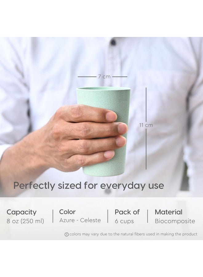 Eha Earth-Friendly Unbreakable Drinking Glass Set of 6 for Water and Juice | 250 ml Each | Tumblers Made with Rice Husk & Bamboo Fibers | Microwave Safe | for Hot & Cold | Cele-Azure - Image 2