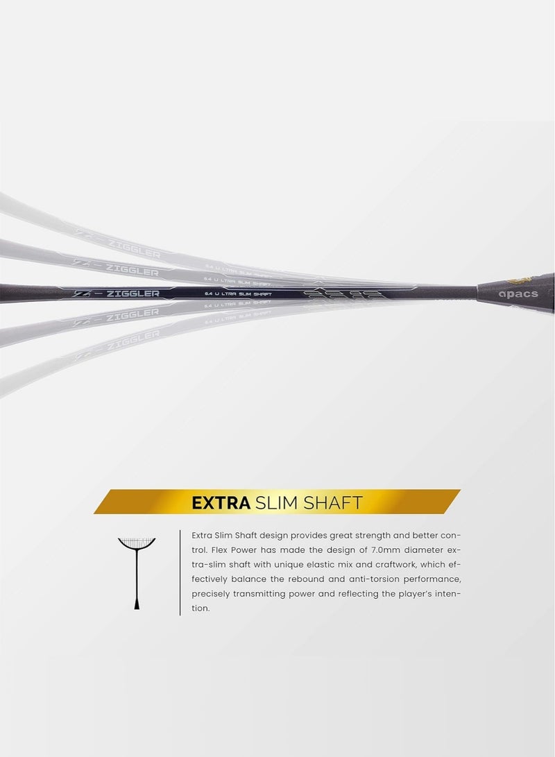 Apacs Z-Ziggler Unstrung Badminton Racket – Ultra-Durable Japanese Graphite, Extra Slim Shaft (6.4mm), Lightweight (85-87g), 38 LBS High Tension, Power Head Design, G2 Grip - Image 4