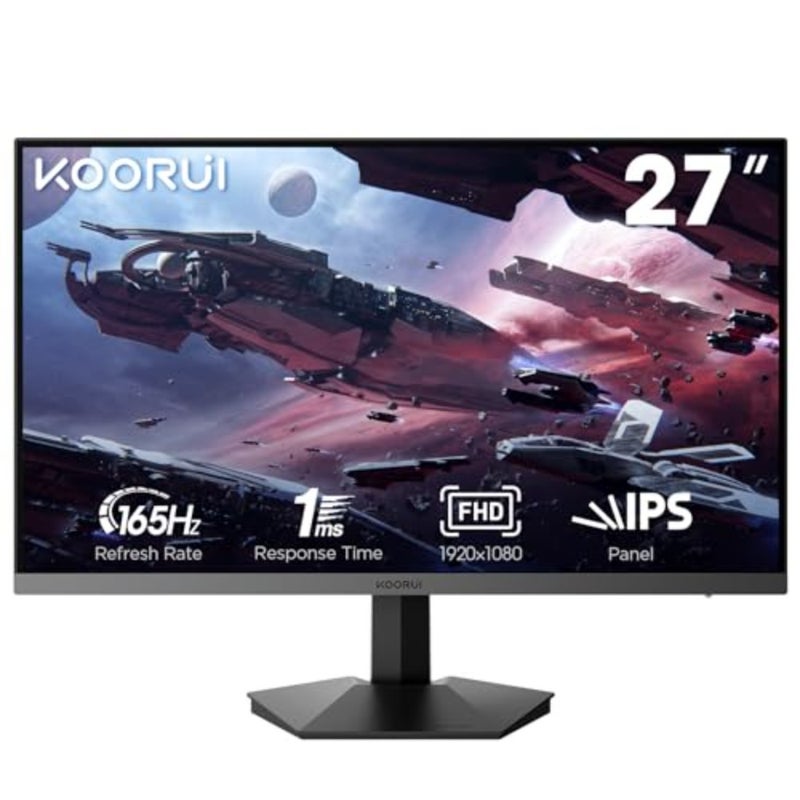 Monitor, 27 Gaming Monitor, 165Hz, IPS, FHD 1920 x 1080 1ms Computer Monitor with Adaptive Sync, 75x75 mm VESA Mountable, Tilt Adjustable, 2 x HDMI 2.0 DisplayPort 1.4, GN06, Black - Image 1