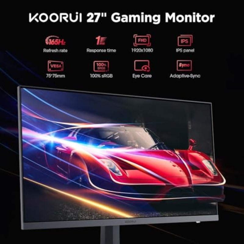 Monitor, 27 Gaming Monitor, 165Hz, IPS, FHD 1920 x 1080 1ms Computer Monitor with Adaptive Sync, 75x75 mm VESA Mountable, Tilt Adjustable, 2 x HDMI 2.0 DisplayPort 1.4, GN06, Black - Image 2