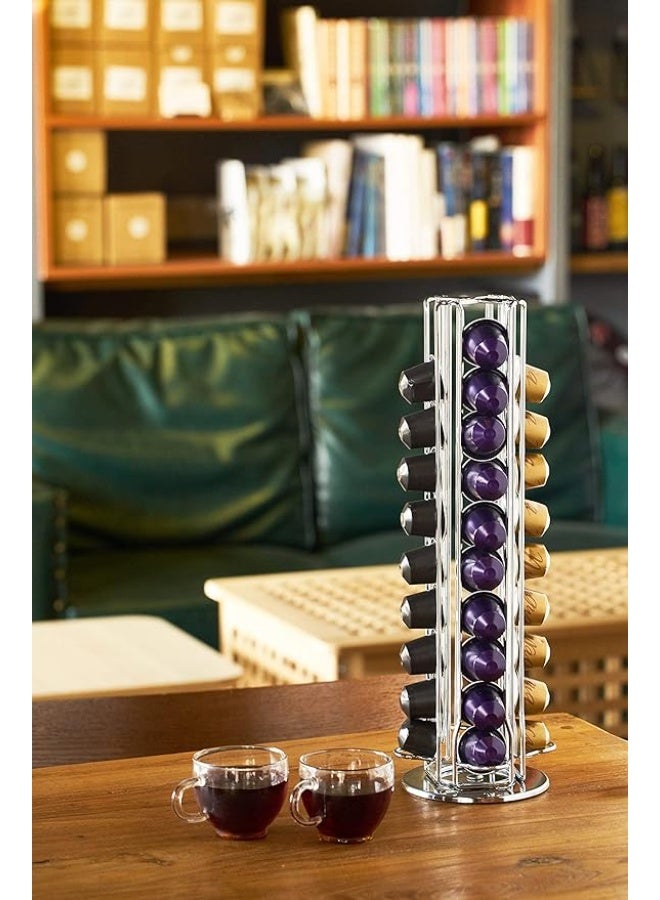 OASISWJ Rotating Nespresso Capsule Holder – Holds 40 Coffee Stand for Nespresso Original Line Capsules – Space-Saving Coffee Pod Organizer with Sleek Chrome Finish - Image 2