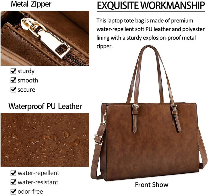 NUBILY Laptop Bag for Women Waterproof Lightweight Leather 15.6 Inch Computer Tote Bag - Image 2