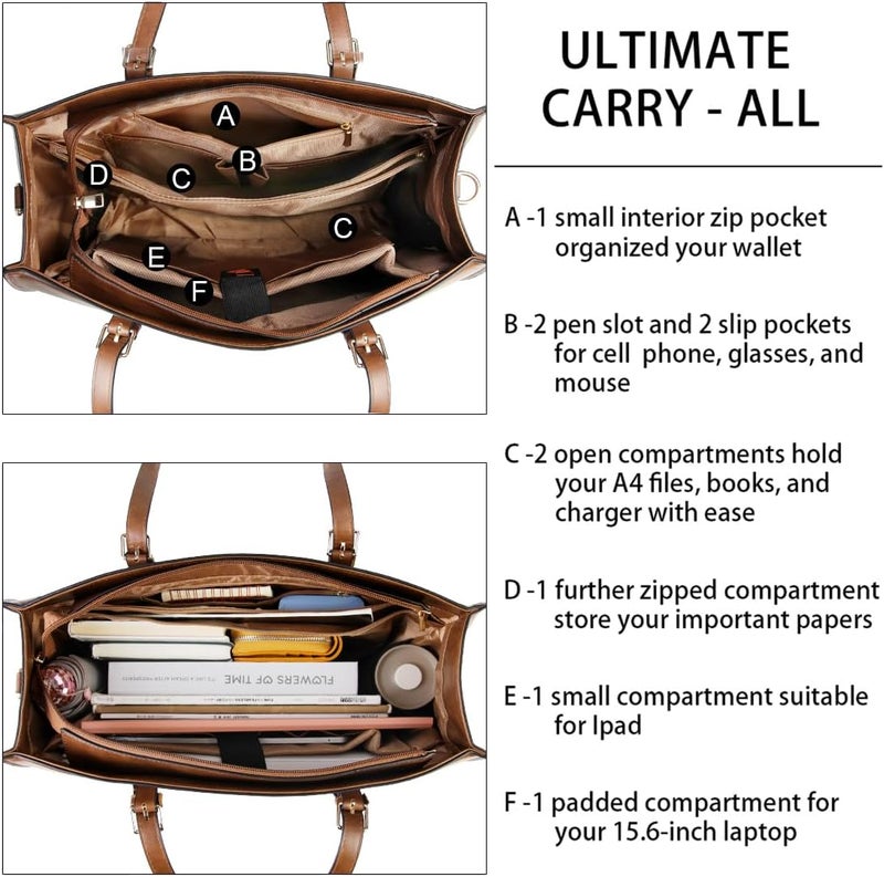 NUBILY Laptop Bag for Women Waterproof Lightweight Leather 15.6 Inch Computer Tote Bag - Image 4