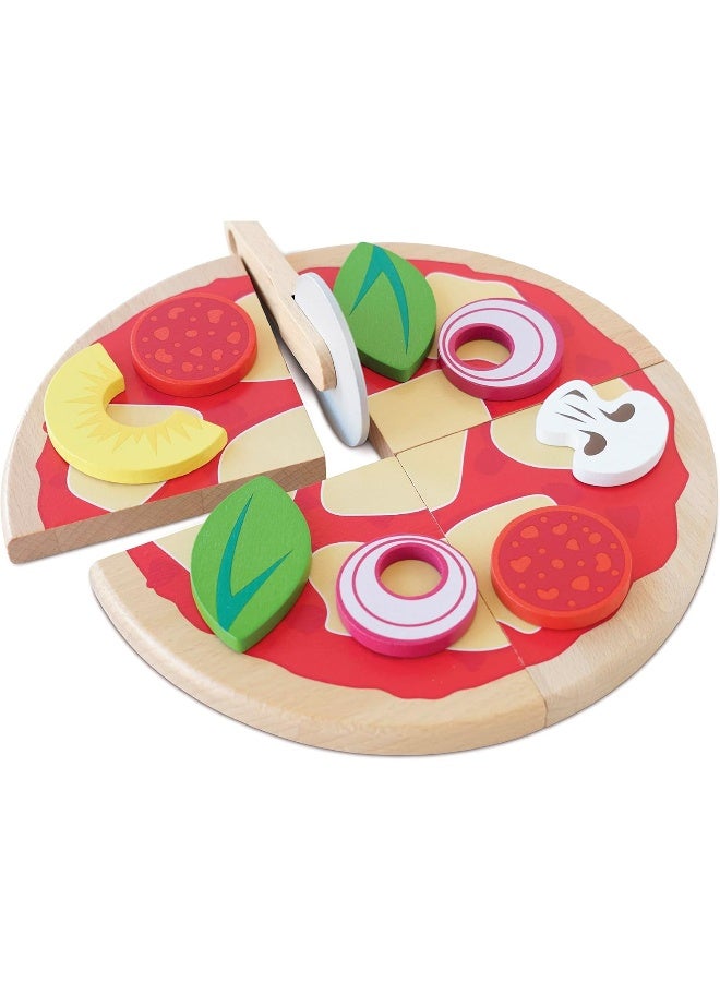Le Toy Van - Childrens Wood Pretend Play Food | Wooden Honeybake Pizza Pretend Food Toy Playset | Toy Kitchen Accessories Play Food Role Play Toy (TV279) - Image 1
