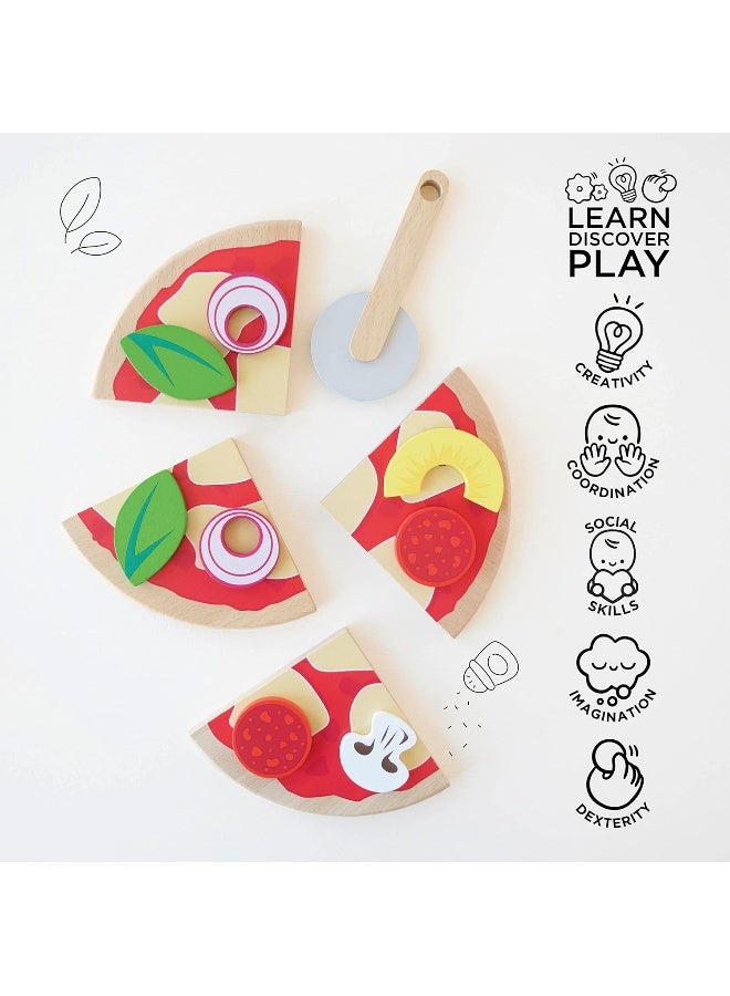 Le Toy Van - Childrens Wood Pretend Play Food | Wooden Honeybake Pizza Pretend Food Toy Playset | Toy Kitchen Accessories Play Food Role Play Toy (TV279) - Image 3