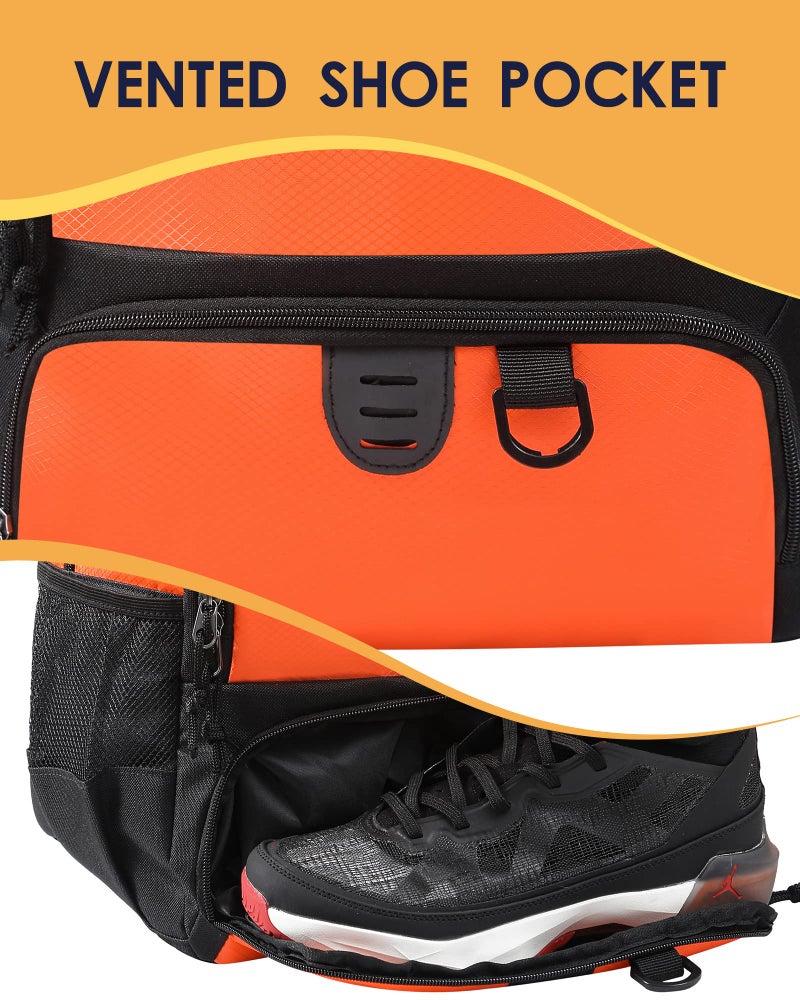 TRAILKICKER Basketball Bag Backpack for Men Women with Ball & Shoes Compartment 30L Capacity Lightweight Breathable Boys Girls Soccer Ball Bag Backpack Fit Volleyball Football Sports Travel School Gym Orange - Image 5