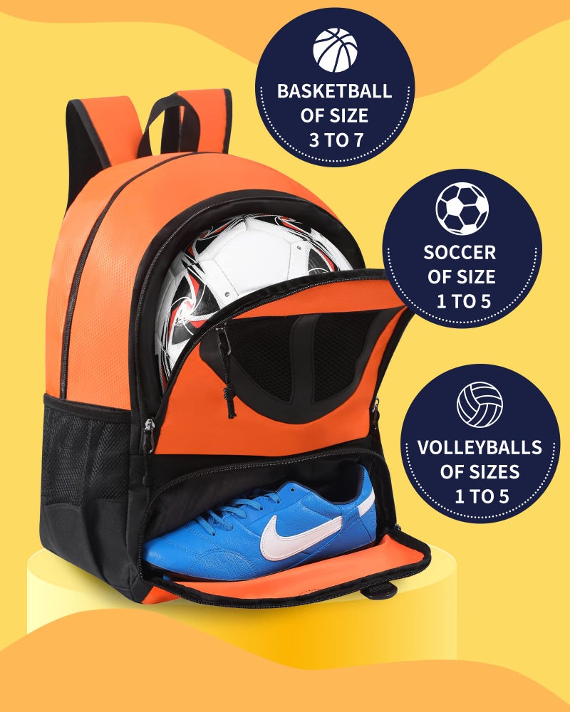 TRAILKICKER Basketball Bag Backpack for Men Women with Ball & Shoes Compartment 30L Capacity Lightweight Breathable Boys Girls Soccer Ball Bag Backpack Fit Volleyball Football Sports Travel School Gym Orange - Image 4