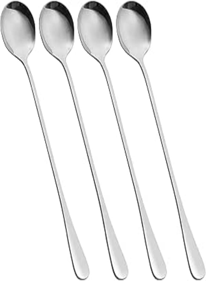 Hongtellor Stainless Steel Beverage Spoons, Set of 4 Long Handled Spoons for Latte, Iced Tea, Coffee, Espresso, Hot Chocolate - Silver