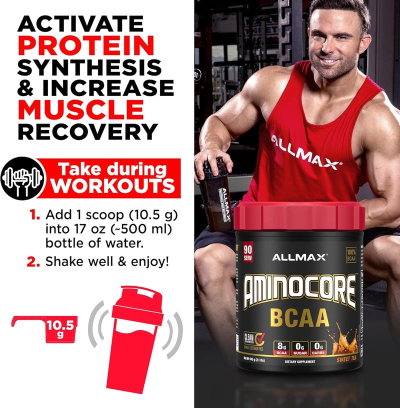 ALLMAX Nutrition AMINOCORE BCAA Powder 818 Grams of Amino Acids Intra and Post Workout Recovery Drink Gluten Free Sweet Tea 945 g - Image 5