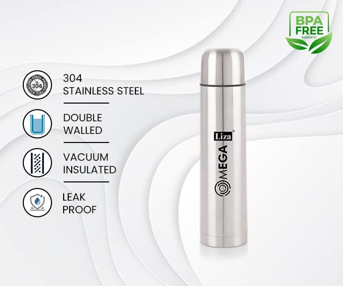 Liza Liza Stainless Steel Insulated 24 Hours Hot or Cold Bottle Flask with Flip Lid and Cover, (1000ml, Silver) - Image 5