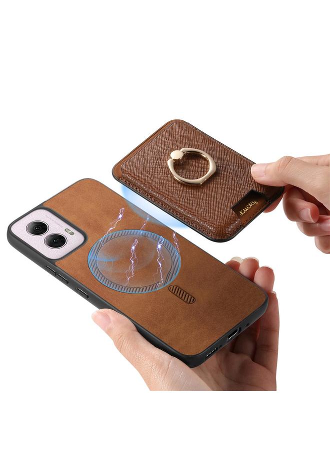 erorex Case For Motorola Moto G35 Retro Cross Leather Ring Vertical Insert Card Bag MagSafe Phone Case - Image 5