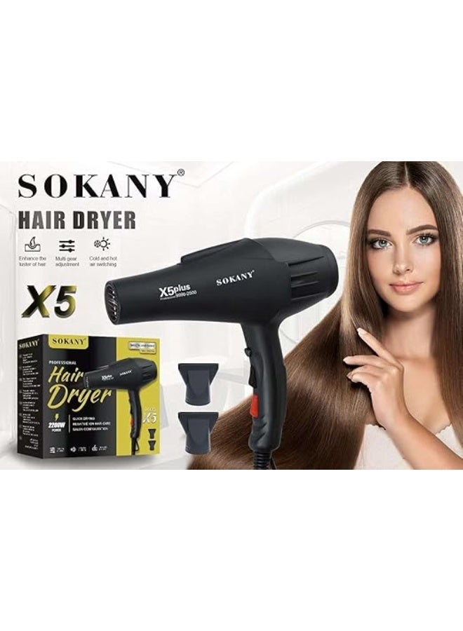 سوكاني مجفف الشعر الاحترافي SK-X5 بقوة 2200 واط - مجفف شعر سريع الجفاف مع هواء ساخن وبارد، فوهتان، تصميم مريح للتعليق، حماية آمنة للشعر، تشغيل هادئ، أسود - Image 2
