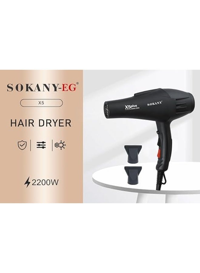 سوكاني مجفف الشعر الاحترافي SK-X5 بقوة 2200 واط - مجفف شعر سريع الجفاف مع هواء ساخن وبارد، فوهتان، تصميم مريح للتعليق، حماية آمنة للشعر، تشغيل هادئ، أسود - Image 3