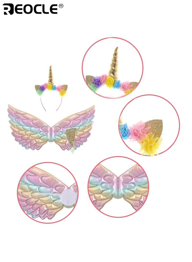 REOCLE Kids Wings with Unicorn Headband Toddler Rainbow Wings for Daily Fun Dress Up Party Favors Soft Comfortable Easy to Wear Design Ideal for Kids Toddlers - Image 4