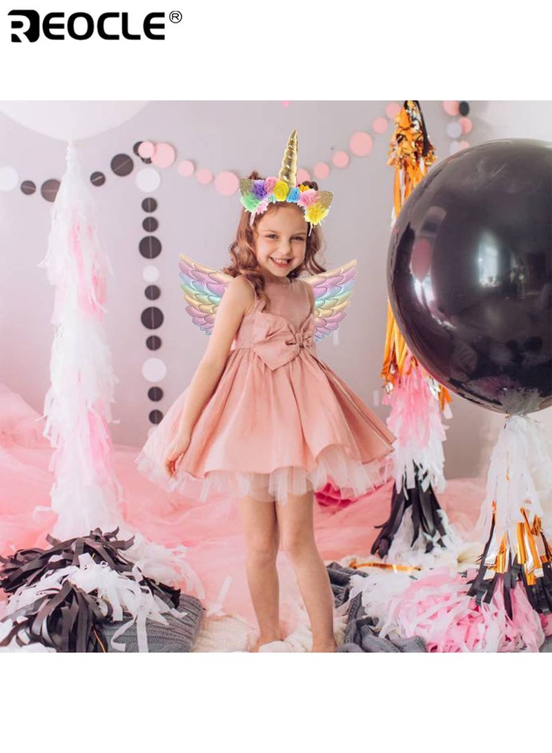 REOCLE Kids Wings with Unicorn Headband Toddler Rainbow Wings for Daily Fun Dress Up Party Favors Soft Comfortable Easy to Wear Design Ideal for Kids Toddlers - Image 3