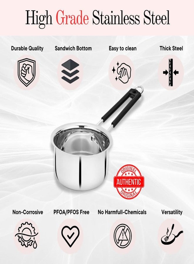 IDEAL PRIME طقم أواني طهي من الفولاذ المقاوم للصدأ عالي الجودة من IDEAL PRIME، سعة 1.5 لتر + 2 لتر، مع قاعدة حثية، قدر حليب، قدر شاي، قدر دونغا دانكا بمقبض سيليكون سهل الإمساك، عبوة من قطعتين. - Image 2