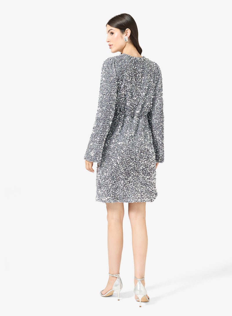 YAS Sequin Front Twist V Neck Mini Dress - Image 2