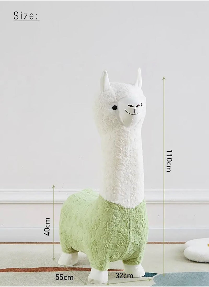 Merry Moments - Cute Alpaca Chair Creative Camel Shape Animal Chair Leisure Chair Alpaca Stool Change Shoe Footrest for Childrn Room Living Retail Office Boucle Bright Green Colour H110xL32xW55 cm - Image 1