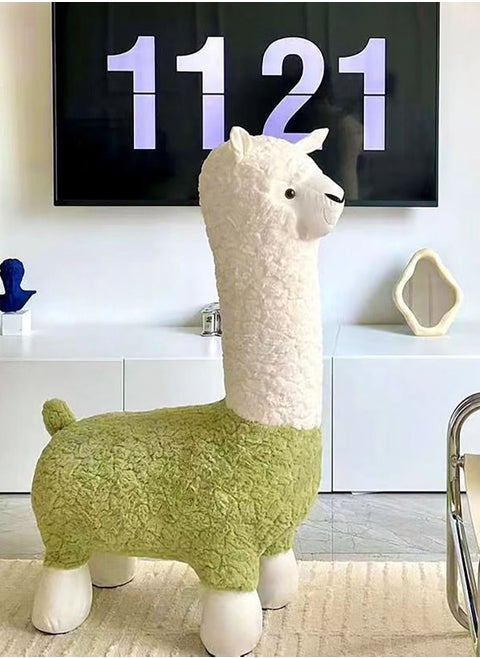 Cute Alpaca Chair Creative Camel Shape Animal Chair Leisure Chair Alpaca Stool Change Shoe Footrest for Childrn Room Living Retail Office Boucle Bright Green Colour H110xL32xW55 cm