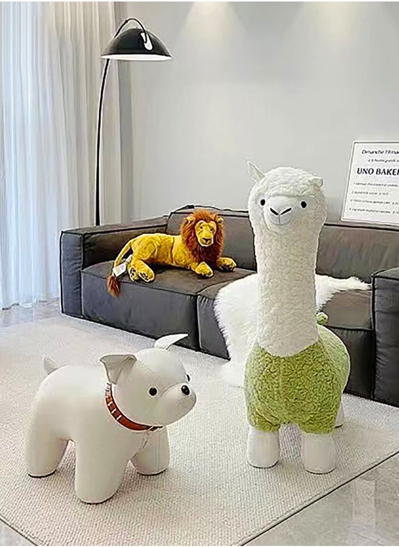 Merry Moments - Cute Alpaca Chair Creative Camel Shape Animal Chair Leisure Chair Alpaca Stool Change Shoe Footrest for Childrn Room Living Retail Office Boucle Bright Green Colour H110xL32xW55 cm - Image 1