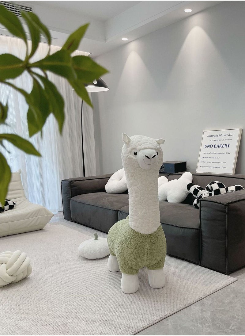 Merry Moments - Cute Alpaca Chair Creative Camel Shape Animal Chair Leisure Chair Alpaca Stool Change Shoe Footrest for Childrn Room Living Retail Office Boucle Bright Green Colour H110xL32xW55 cm - Image 1
