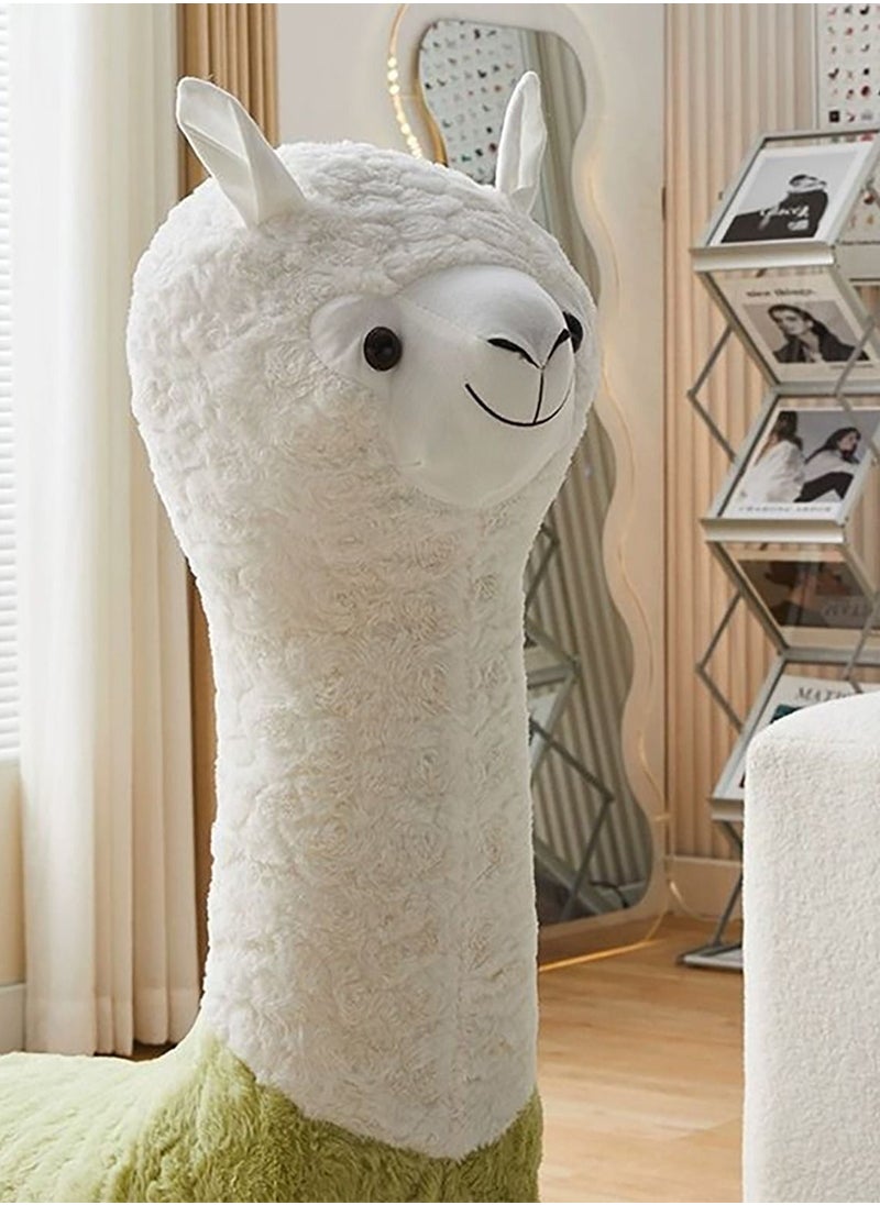 Merry Moments - Cute Alpaca Chair Creative Camel Shape Animal Chair Leisure Chair Alpaca Stool Change Shoe Footrest for Childrn Room Living Retail Office Boucle Bright Green Colour H110xL32xW55 cm - Image 1