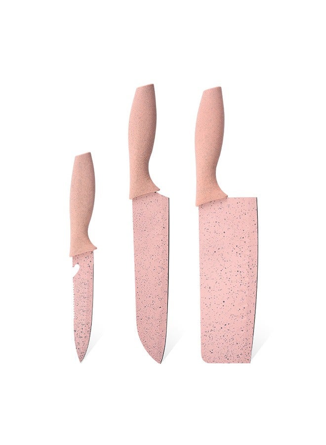 7-Piece Wheat Straw Kitchen Knife With Cutting Board Set Pink 32cm - Image 3