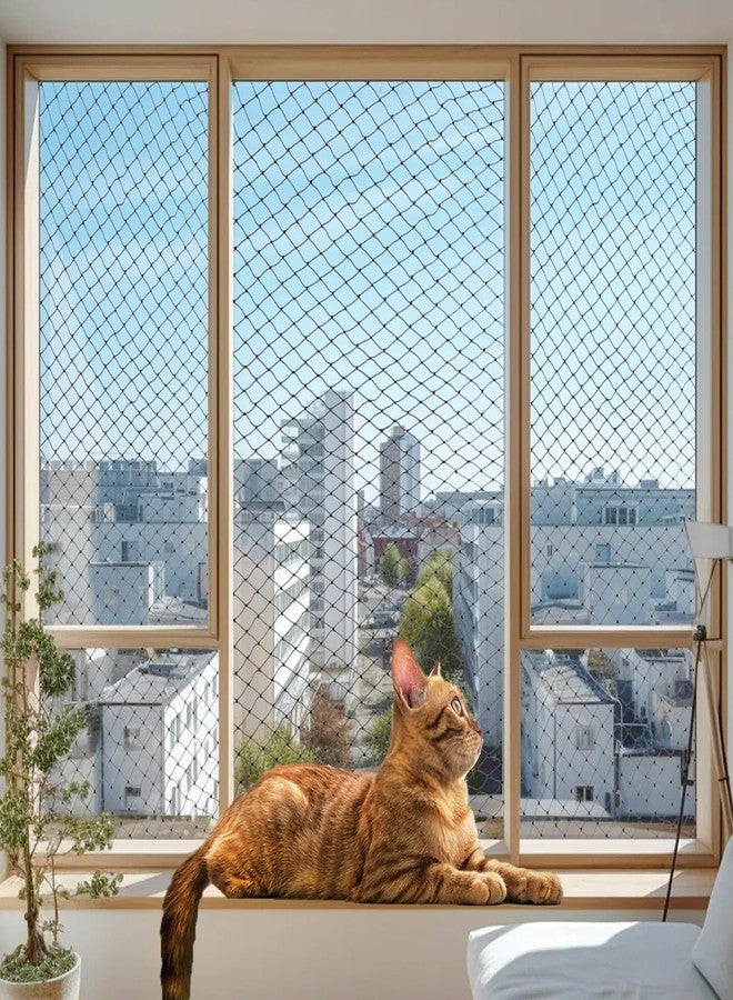 JUMXSRLE Cat Netting Balcony, Wire-reinforced Cat Net, Bite and Tear-resistant, UV and Weather-resistant, Balcony Cat Anti-Fall Netting for Pets, Cat Protection Net for Windows Patio Balcony (4x3m-Black) - Image 1