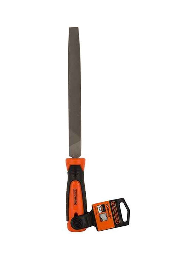 BLACK+DECKER Steel 2Nd Cut Flat File, Orange, 200 mm, Bdht22144 Orange/Black 200mm - Image 1