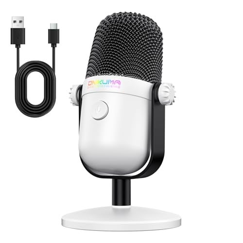 ONIKUMA GAMING Gaming Microphone with Noise Cancellation & Mute Button, USB Condenser Mic for Streaming/Recording, Ultra-Compact Design, Compatible with PC/Mac/PS4/PS5, Podcast/YouTube/Twitch/Discord (White) - Image 1