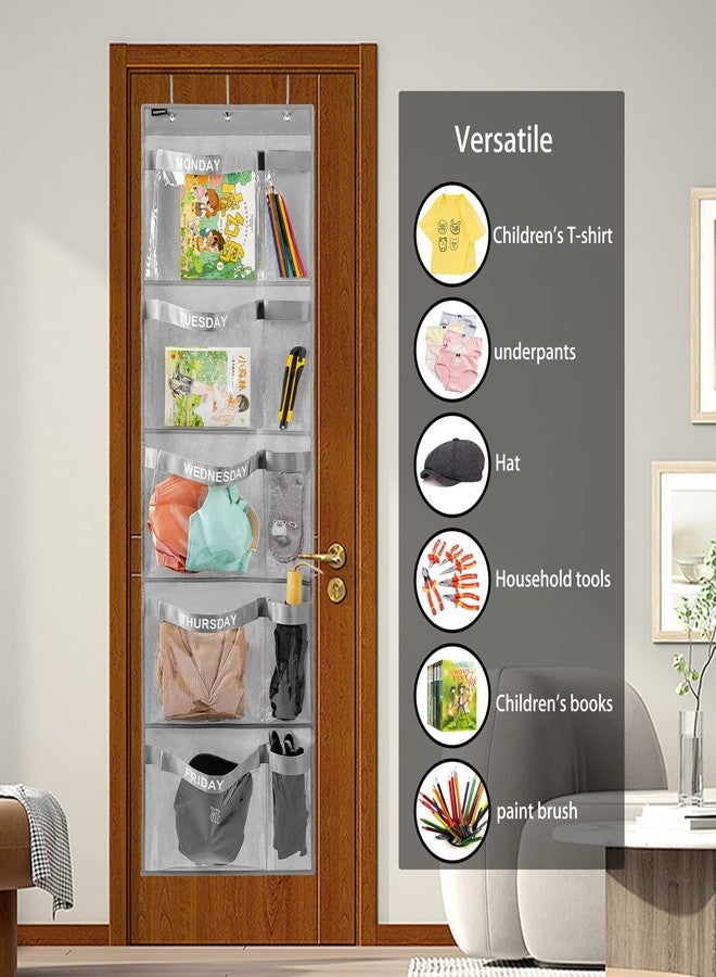 ANZORG Weekly Kids Clothes Organizer Day of Week School Clothing Storage Monday to Friday Hanging Closet Organizer (Grey) - Image 2