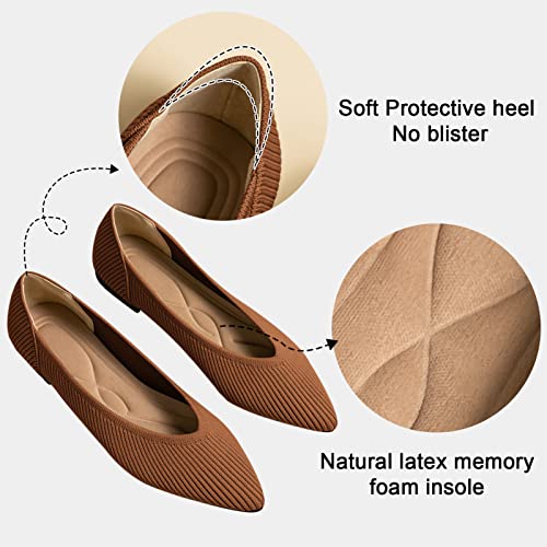 TINGRISE Women's Flats Shoes Pointed Toe Knit Ballet Comfortable Dressy Slip On Flat Brown US6 - Image 2